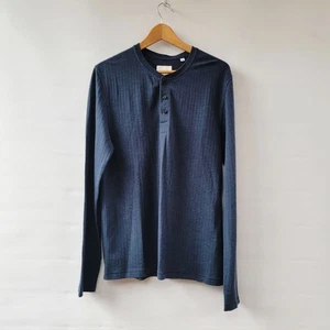 Billy Reid New True Navy Herringbone Terry Mens Size Medium Henley Neutral Shirt - Picture 1 of 15