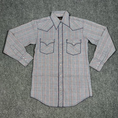 Champion Western Shirt Mens 14.5x33 Plaid Houndstooth Patriotic Pearl Snap - Image 1 of 4