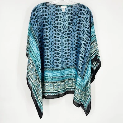 Chicos Talla L XL Azul Poncho Topper Blusa Boho Informal Playa Vacaciones Transparente Foto 1 de 3