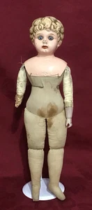 Muñeca antigua alemana con cabeza de metal de 17" en cuerpo de tela con brazos inferiores de bisque - Imagen 1 de 5