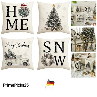 4er Weihnachts Kissenbezüge 50x50 cm Baumwolle LKW Bäume Deko - Bild 1 von 4