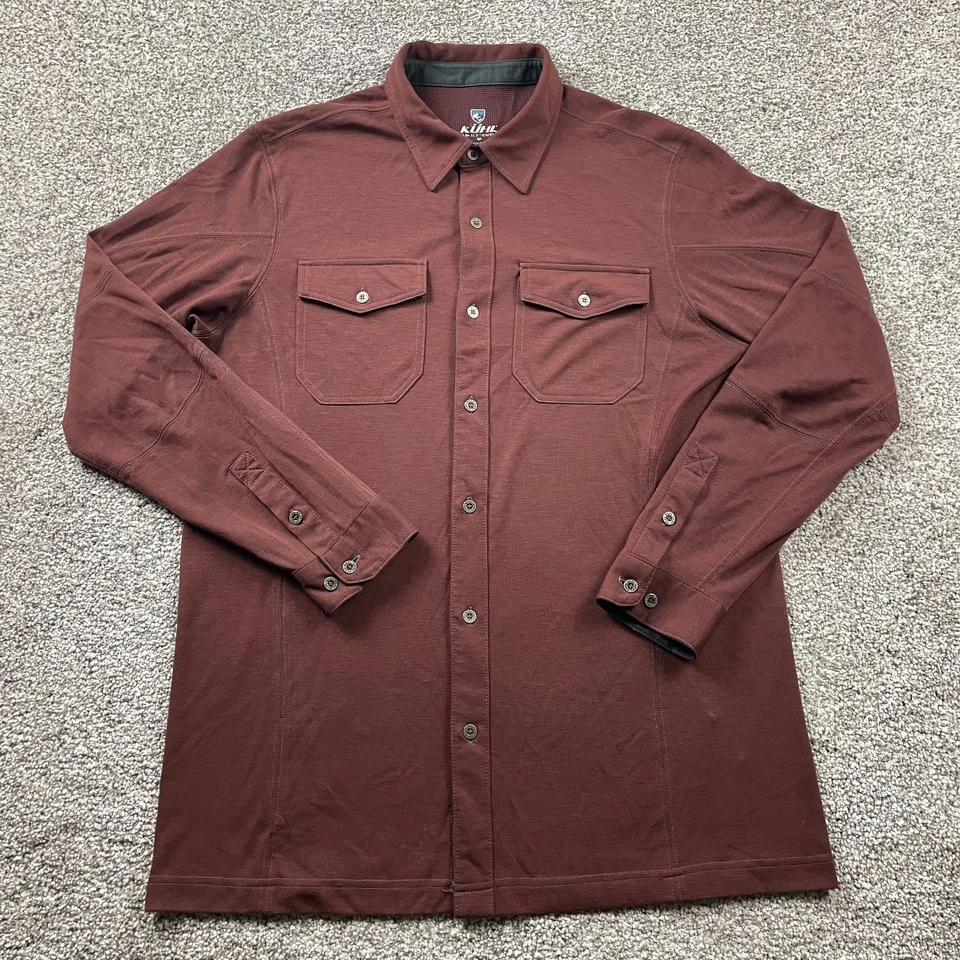 Kuhl Shirt Men Medium Red Areosoft Knit Button Up Long Sleeve Outdoors Hiking - Image 1 of 4