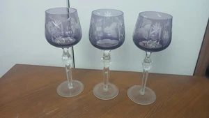3 Stück Römer Weinglas Kristallglas Lila geschliffene Motive 20 cm - Bild 1 von 2