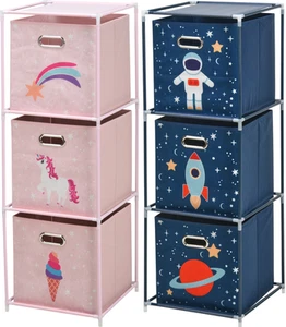 3 Drawer Storage Unit Shelves Blue Pink Kids Childrens Bedroom Clothes Toy Box - Picture 1 of 3
