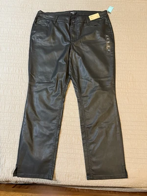 NWT Women's EDGELY Slim Straight High Rise Black Faux Leather Pants Size 20W - Image 1 of 4