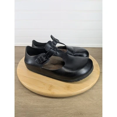 Birkenstock 38 Paris Mary Jane Flats Black Leather Adjustable Comfort Shoes - Image 1 of 4