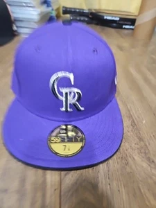 Colorado Rockies CR MLB Baseball New Era 59Fifty Black Fitted Hat Cap 7 1/8 - Picture 1 of 7
