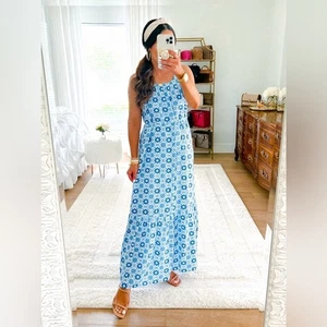 Loft Blue Abstract Mosaic Pattern Sleeveless Maxi Dress size Small - Picture 1 of 9