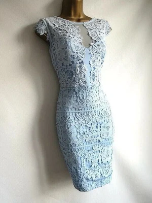Lipsy Blue Bodycon Dress 14 UK Lace Occasion Wedding Evening Xmas Party Sexy - Image 1 of 4