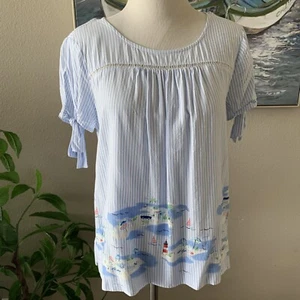Blusa a rayas azul/blanco corona e hiedra para mujer con diseño de playa vintage pequeña - Imagen 1 de 12