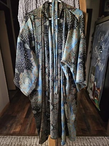 Uahong Mei Robe Sz L Blue Kimono Silk Satin - Picture 1 of 6