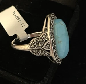 Anillo JTV Diseñador Southwest BBJ Turquesa Esterlina y Marcasita Talla 11 Nuevo - Imagen 1 de 2