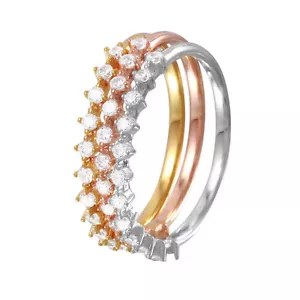 ANILLO DE PLATA ESTERLINA 925 DISEÑO APILABLE TRICOLOR CON ACENTOS/TALLA 5,6,7,8,9 - Imagen 1 de 2