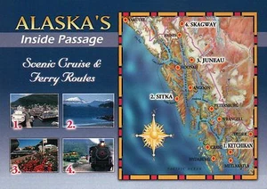 Inside Passage Alaska, Glacier Bay, Ketchikan, Juneau, Sitka etc. - Map Postcard - Picture 1 of 2
