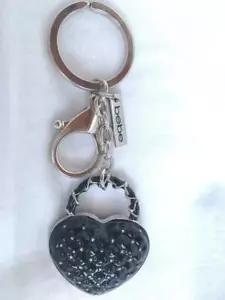 New BEBE LOGO in Silver BLACK Heart Key Fob Great Gift Present - Picture 1 of 1