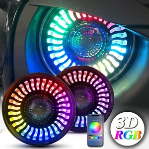 Faros LED Demon Halo de 7 pulgadas combo RGB persiguiendo para Jeep Wrangler JK JKU TJ - Imagen 1 de 7