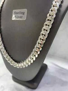 925 Sterling Silver Solid Miami Cuban Link Chain Necklace For Men Heavy Box Lock - Picture 1 of 5