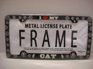 I ❤ Love my Cat License Plate Frame Black with Gray paws Universal Fit New - Picture 1 of 11
