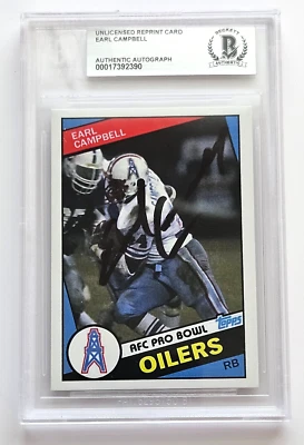 Tarjeta de reimpresión firmada por Earl Campbell #84 Topps Oilers 1984 automática BAS auténtica🏈🏆 Foto 1 de 2