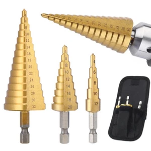 3PZ PUNTA TRAPANO A CONO CONICA HSS FRESA A GRADINI ATTACCO ESAGONALE 1/4" - Imagen 1 de 9