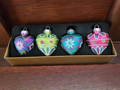 NUEVO JUEGO DE 4 ADORNOS CORAZÓN HINCHADO 1 1/2" VIDRIO BRITES MULTICOLORES Foto 1 de 3