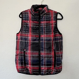 Tribal Brand Red, Black & Blue Plaid Puffer Vest Full Zip Women's Size Small - Picture 1 of 7