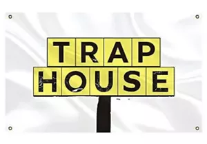 Trap House Flag Banner 4 Grommets College Dorm Man Cave Funny Waffle House 3’x5’ - Picture 1 of 3