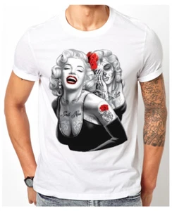 🔥 Marilyn Monroe Unisex T Shirt Skull tattooed american smile now cry later - Bild 1 von 13