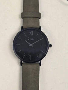 CLUSE Women's Quartz Watch Minuit Olive Leather Strap Black Case Black Dial NWT - Picture 1 of 9