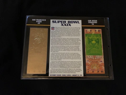 Super Bowl 29 Chargers vs. 49ers 22kt Gold Ticket Panel - Willabee Ward (NEW) Cover