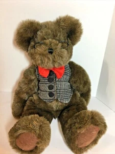 Hallmark Teddy Bear Plush Brown Grandpa Vest Bow Tie Black Eyes HOP8002 14 inch - Picture 1 of 6