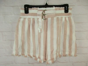 Umgee women's size S Pink and White Striped Fringe Hem Linen Shorts - Picture 1 of 7