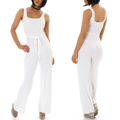 Damen Overall Onesie Ärmellos Tank-Top Schlaghose Taillengürtel Bodycon - Bild 1 von 2