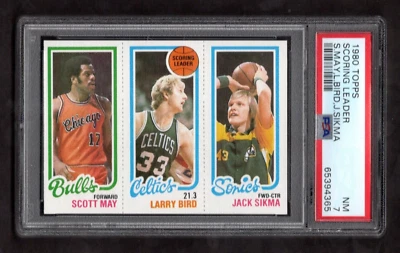 1980 Topps Scoring Leader- S. May - L. Bird - J. Sikma - Larry Bird Rookie PSA 7 - Image 1 of 2