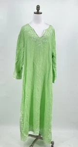 Weiche Umrandung Damen grün Leinen bestickt langes Kaftan Kleid Gr. 1X - Bild 1 von 9