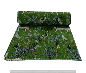 Indian Cotton Handmade Kantha Quilt Queen Size Bedspreads Bedding Throw Blanket - Imagen 1 de 7