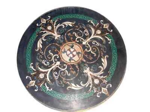 30" Round Black Marble Table with Multicolor Inlay – Handmade Geometric Art - Picture 1 of 11