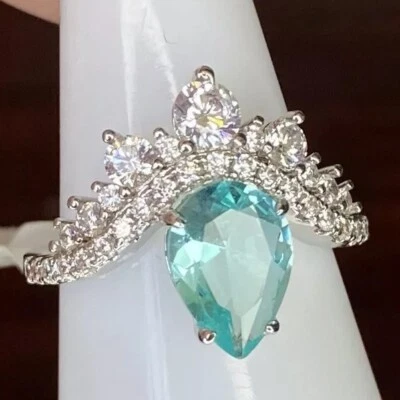 Anel Bomb Party- 03- 2973- Água-marinha criado em laboratório- Tamanho 7- Banhado a ródio - Imagem 1 de 3