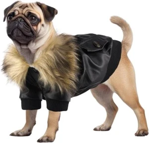Pet Winter Coat PU Leather Motorcycle Jacket For Small Dog Puppy Warm Waterproof - Picture 1 of 16