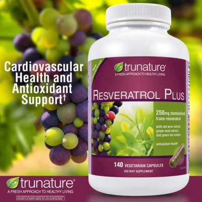 Trunature Maximum Strength Resveratrol Plus 140 Vegetarian Capsules 250mg - Image 1 of 3