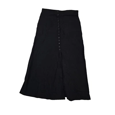 Briggs New York Women Maxi Skirt Button Front Flat Front Slit Black Small Petite - Image 1 of 4
