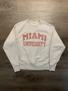 Miami University Champion Reverse Weave Crewneck Sweatshirt White Red Size Small - Picture 1 of 7