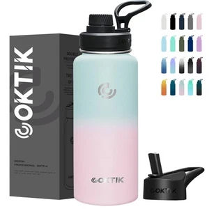 40 oz Sports Water Bottle With Straw,2 Lids, Stainless Steel Vacuum Insulated... - Picture 1 of 7