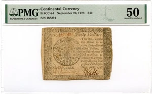 Continental Currency Fr#CC-84 September 26, 1778 $40 PMG AU-50 - Picture 1 of 2