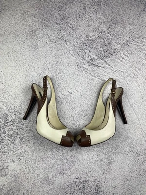 Sandalias Ralph Lauren Etiqueta Púrpura Blanco/Marrón Cuero Punta abierta Talla 9 B Foto 1 de 4