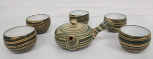 Juego de té japonés vintage Nerikomi Kyusu único mármol remolino Tokaname ¡HERMOSO! - Imagen 1 de 15