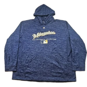Pull à capuche bleu authentique Milwaukee Brewers Majestic MLB 2XL homme - Photo 1/6