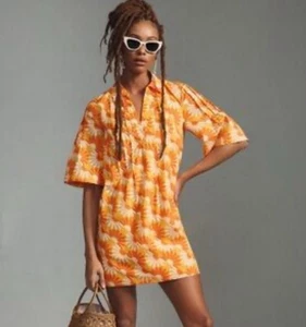 *NEU* Anthropologie orange Retro Blumen Kleid LARGE - Bild 1 von 7