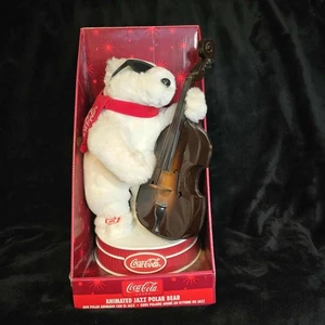 Vintage Coca Cola Animated Jazz Base Playing Polar Bear In Box NWT - Picture 1 of 13