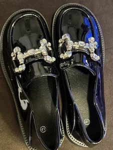 Damen Lug Halbschuhe Größe 9,5 schwarz Lackleder Slipper Strass EU 41 - Bild 1 von 9